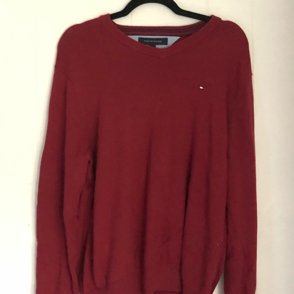 Red Tommy V-Neck Sweater